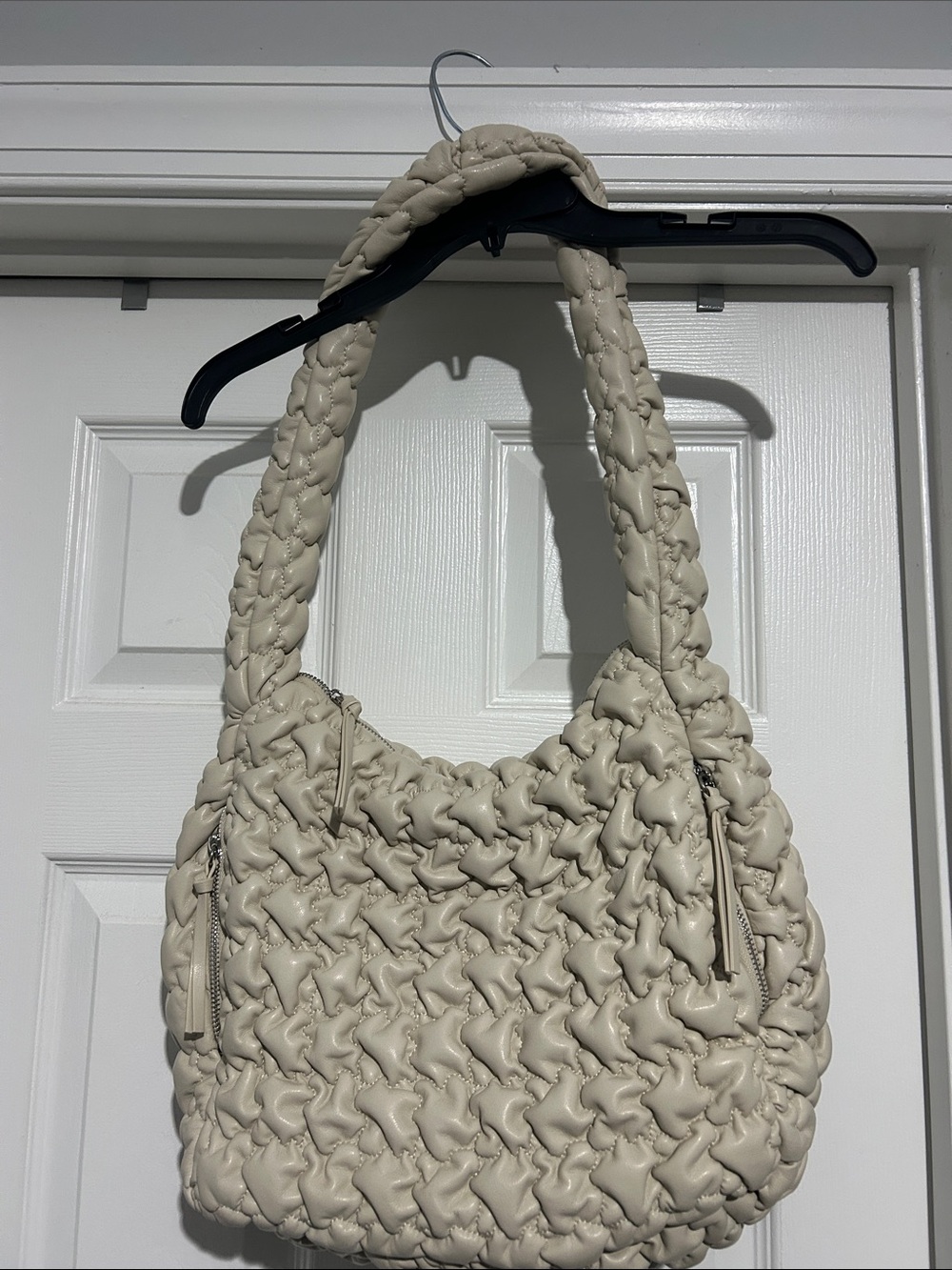 Sondra Roberts Cream Braided Woven Shoulder Bag